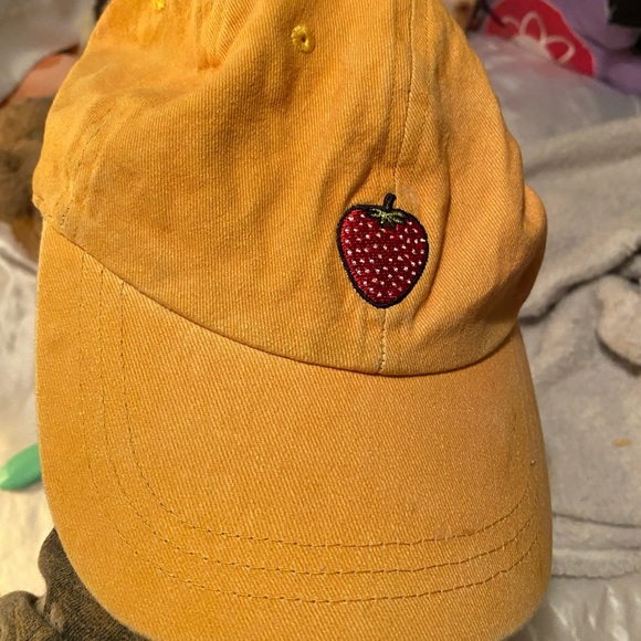 yellow ball cap with embroidered strawberry - Picture 3 of 4